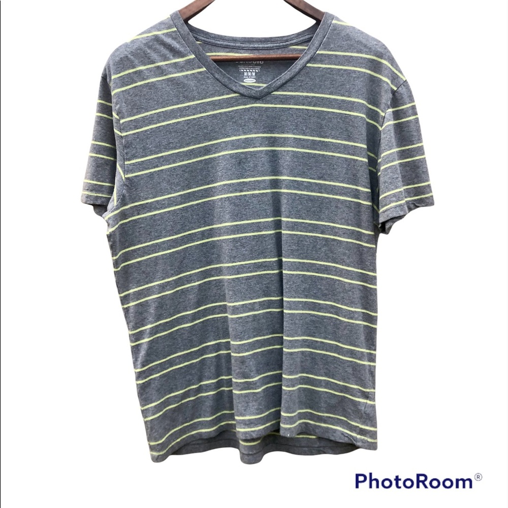 Old Navy Classic Tee Shirt Sz. Medium Striped Short Sleeve Gray Yellow